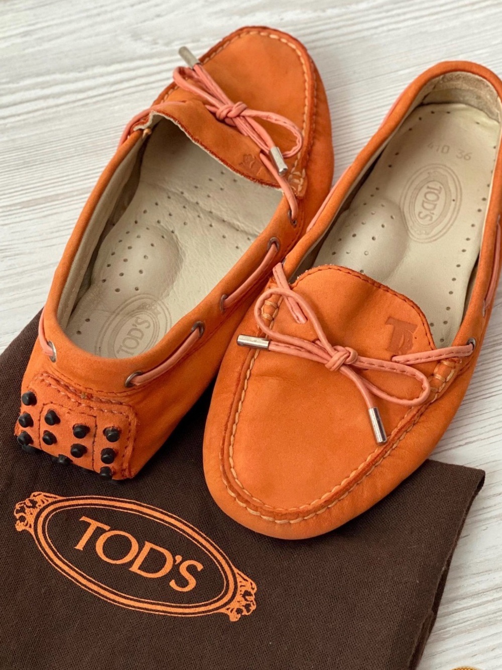 Tod's Orange Pebbled Leather Driving Loafers